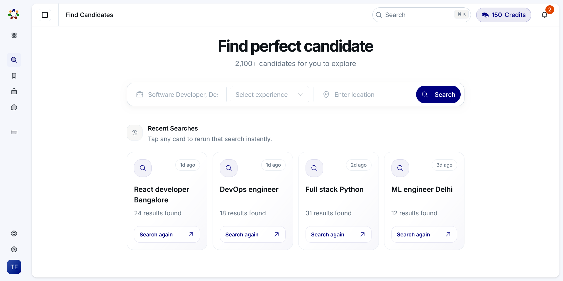 LVLUP India candidate search dashboard